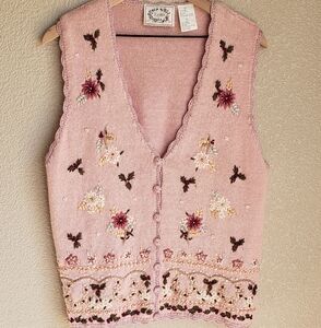 Grandma Core Pink Embroidered Vest Size Large